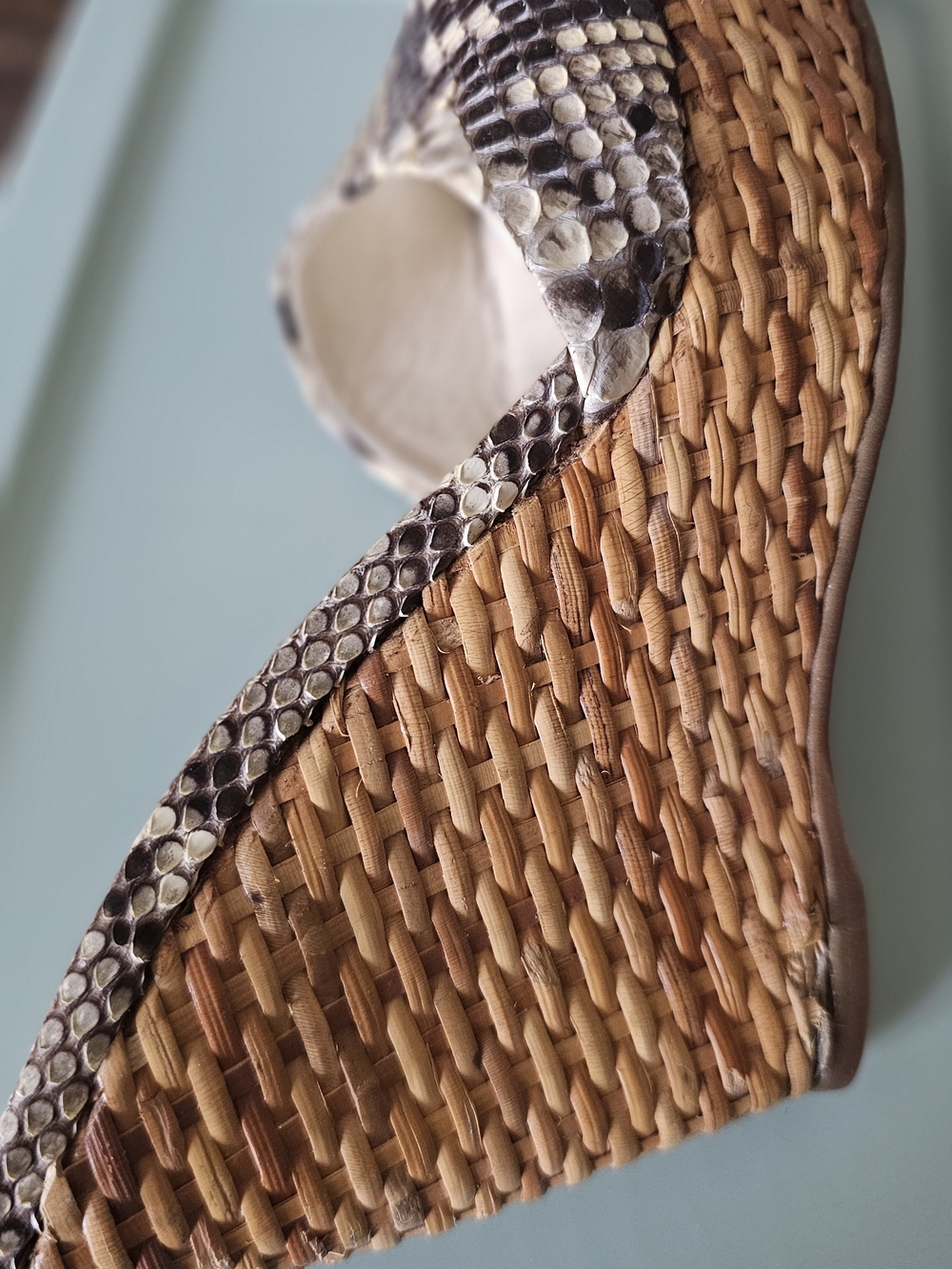 Prada Snake-Print Woven Platform Slide Sandals - White/Brown - Picture 8 of 8